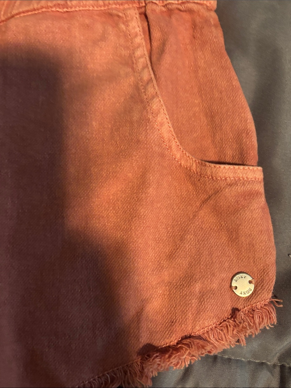 Roxy Washed Coral Drawstring Frayed-Hem Shorts - Picture 4 of 5